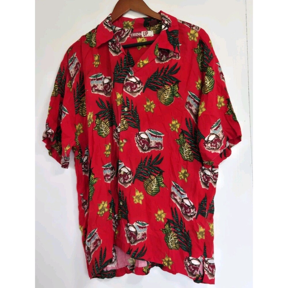 VTG Thums Up Shirt Mens XL Red Hawaiian Cars Travel‎ Vacation Beach